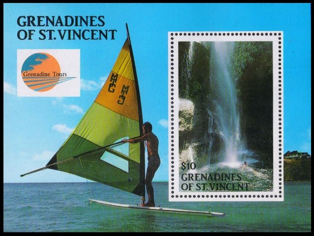 GRENADINES OF ST. VINCENT 1988, Mustique Airways-Baleine Waterfalls, Miniature Sheet, MNH, S.G. MS 563