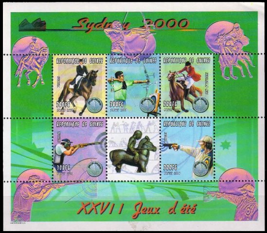 GUINEA REP 2000-Olympic Games, Sydney, Horse Riding & Shooting, Sheet of 5, MNH