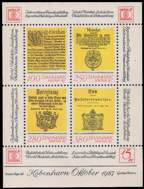 DENMARK 1985, Hafnia 87 International Stamp Exhibition, Sheet of 4, MNH, S.G. MS 795-Cat � 8.25