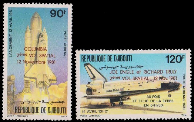 DJIBOUTI 1981-2nd Flight of Space Shuttle, Colombia, Overprint,  Set of 2, MNH, S.G. 829-30-Cat £ 6.75