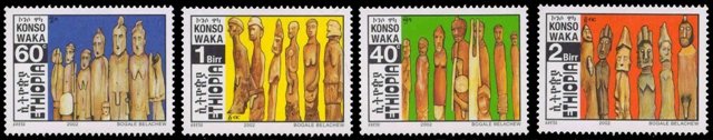 ETHIOPIA 2002-Wood Carvings, Men, Women & Warrior, Set of 4, MNH, S.G. 1859-1862