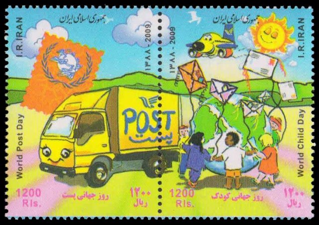 IRAN 2010-World Post Day, Post Van, Children & Envelope on Kite, Se-tenant Pair, MNH, S.G. 3284-85-Cat £ 7.50