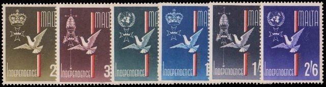 MALTA 1964-Independence, Dove, British Crown, Pope Liara, U.N. Emblem, Set of 6, Mint, S.G. 321-26