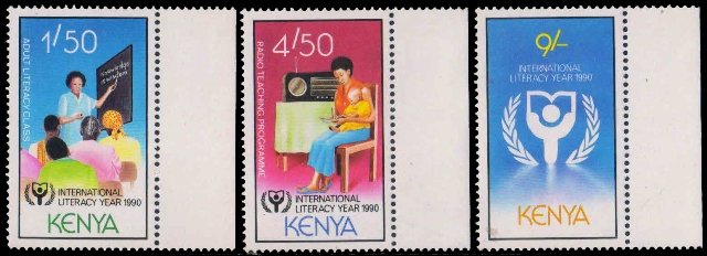 KENYA 1990-Inter Literacy Year, Set of 3, MNH, S.G. 552-55