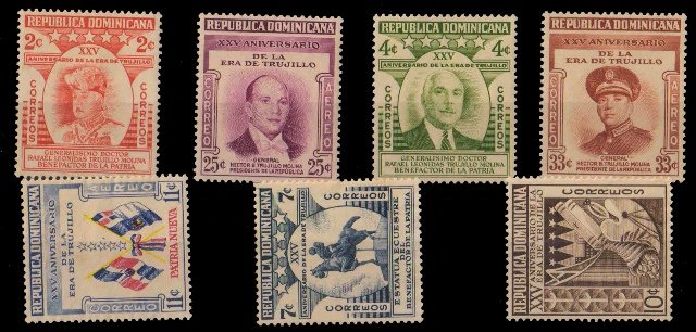 DOMINICAN REPUBLIC 1955-25th Year of Trujillo Era, Pres. R. Trujillo, Set of 7, Mint Hinged, S.G. 639-45-Cat £ 6-