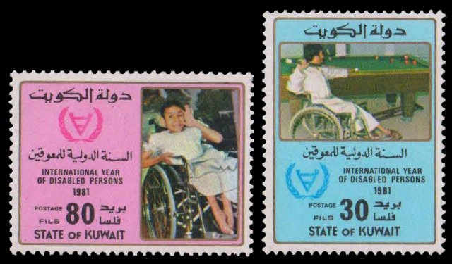 KUWAIT 1981-Inter Year of the Disabled Persons, Wheelchair Playing Snooker, Set of 2, MNH, S.G. 884-885-Cat £ 10-