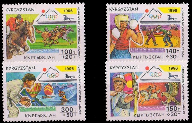 KYRGYZSTAN 1996-Olympic Games, Horse Race, Boxing, Archer, Judo, Set of 4, MNH, S.G. 116-19-Cat £ 4.50