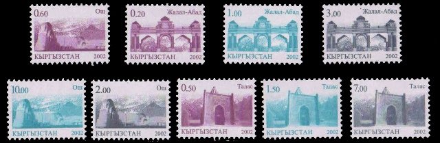 KYRGYZSTAN 2002-Regional Cities, Zhelal Abad, Osh, Talas, Set of 9, MNH, S.G. 257-65