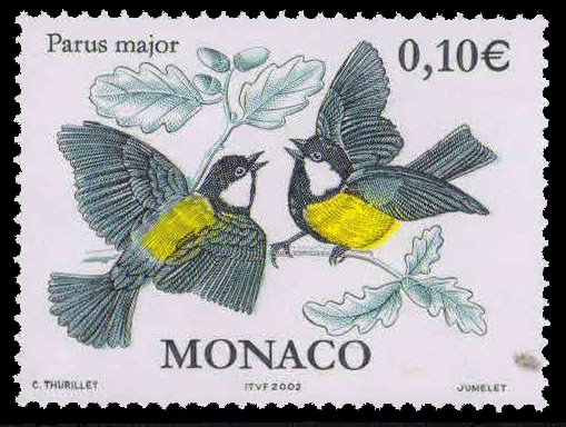 MONACO 2002-Great tit, Birds, 1 Value, MNH, S.G. 2527