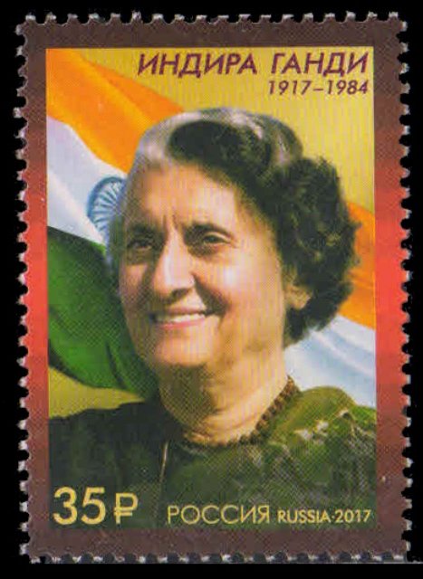 RUSSIA 2017-100th Birth Anniv. of Indira Gandhi, Indian Flag, 1 Value, MNH