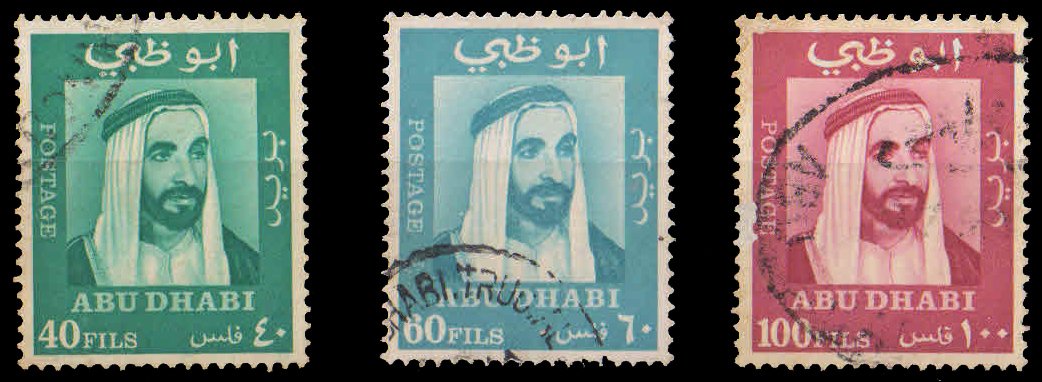 ABU DHABI 1967-Saikh Zaid Bin Sultan al Nahayyan, 3 Different, Used