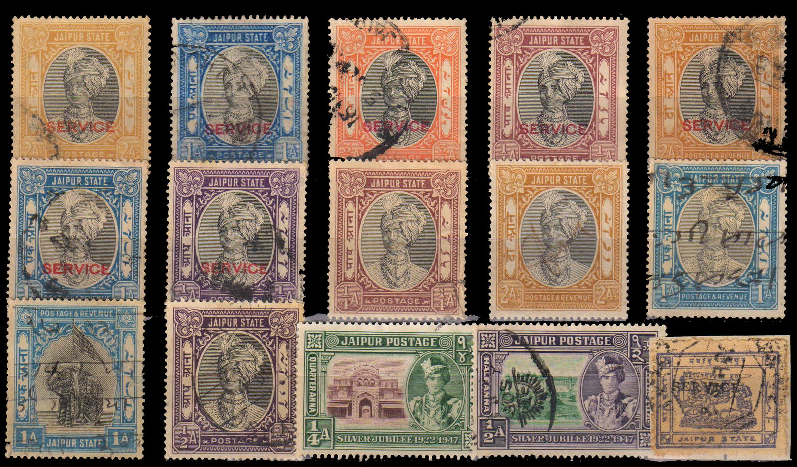 JAIPUR STATE - 15 Different Used Stamps