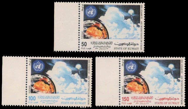 KUWAIT 1990-Earth, Clouds, & Weather Balloon, World Metro logical Day, Set of 3, MNH-S.G. 1225-27-Cat � 22-