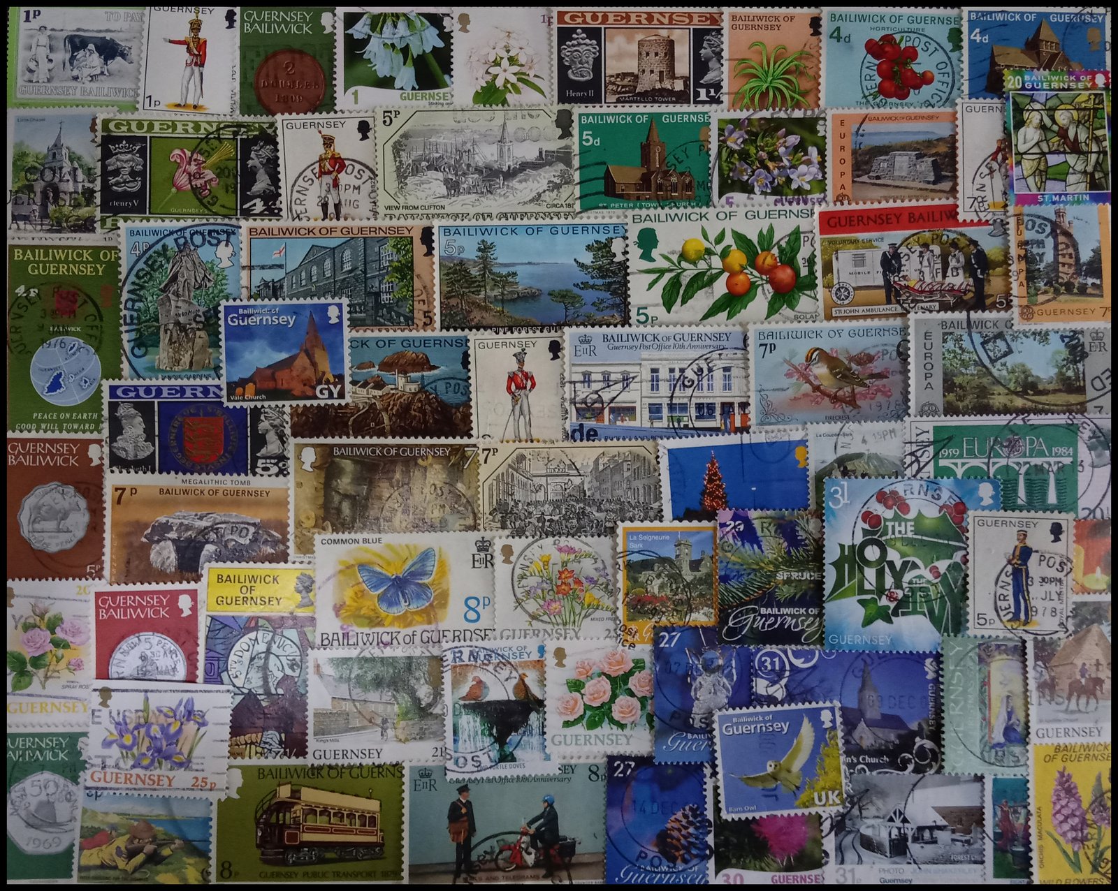 GUERNSEY-135 Different Thematic Used Stamps, Large & Small