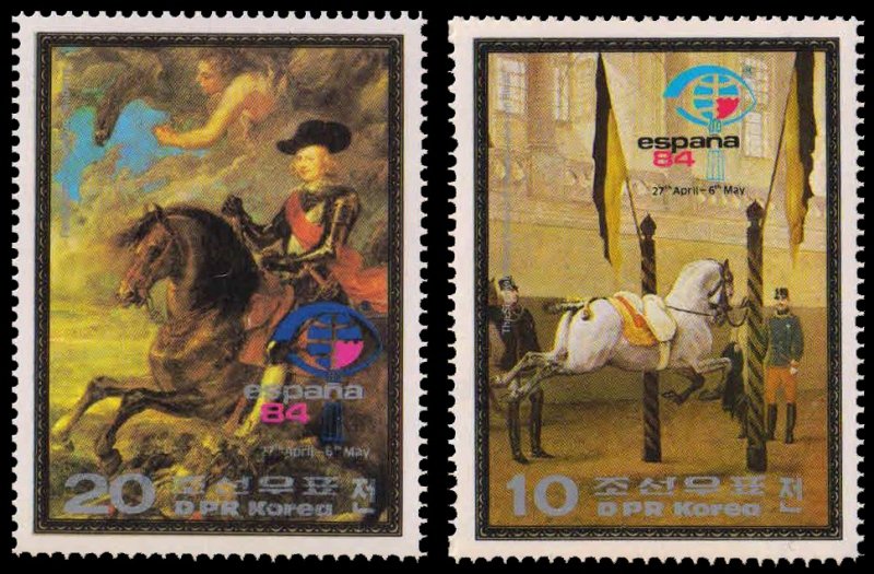 NOTRH KOREA 1984-Espana 84 Stamp Exhibition, Horse, Painting, Set of 2, MNH, S.G. N 2380-81-Cat £ 5-