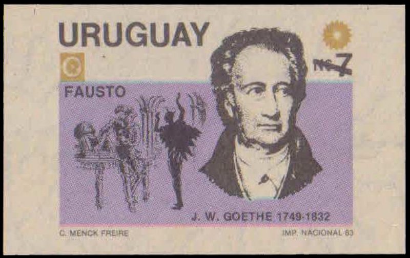 URUGUAY 1983-Goethe and Scene from "Faust", Imperf, Specimen, MNH, 1 Value, S.G. 1821