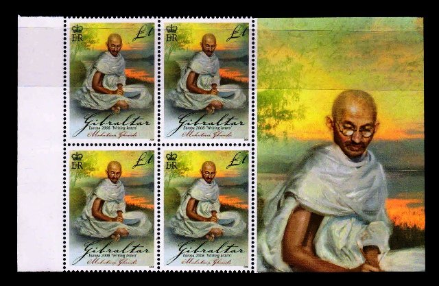 GIBRALTAR 2008 - Mahatma Gandhi, Writing Letters, Block of 4, Europa, S.G. 1278