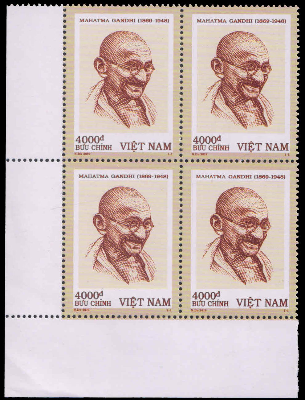 VIETNAM 2019-150th Birth Anniversary of Mahatma Gandhi, Block of 4, MNH
