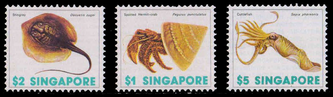 SINGAPORE 1977-Crab & Fish, Crustaceans, Set of 3, MNH-S.G. 298-300