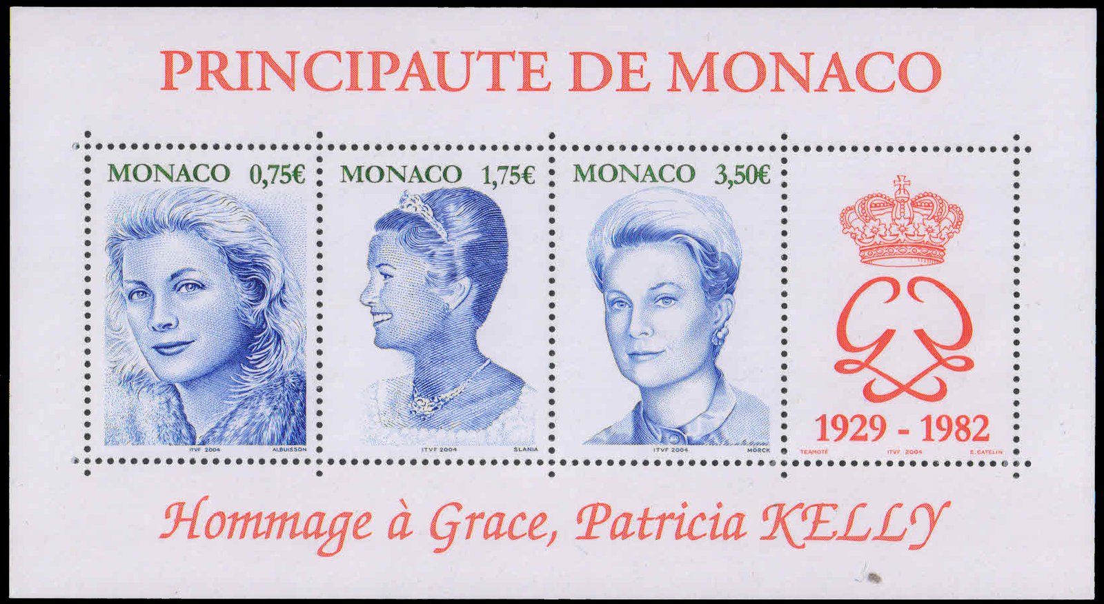 MONACO 2004-75th Birth Anniv. of Princess Grace-Sheet of 3+Label, MNH, S.G. MS 2673-Cat £ 20-