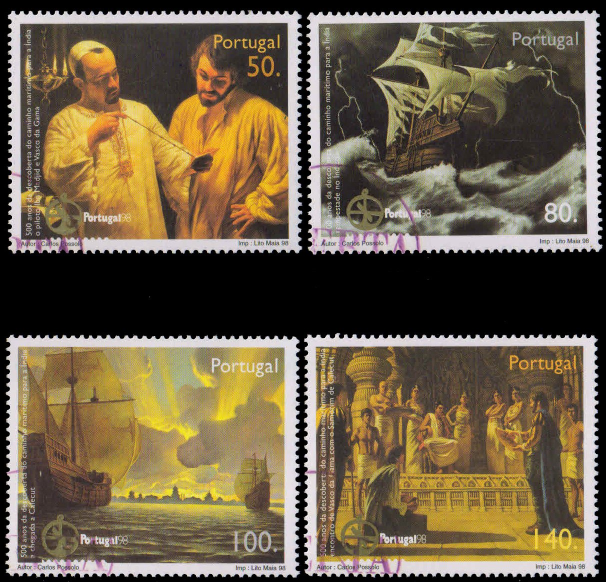 PORTUGAL 1998-500th Anniv. of Discovery of Sea Route to India by Vasco da Gama, 3rd issue, Set of 4, Used, S.G. 2676-2679
