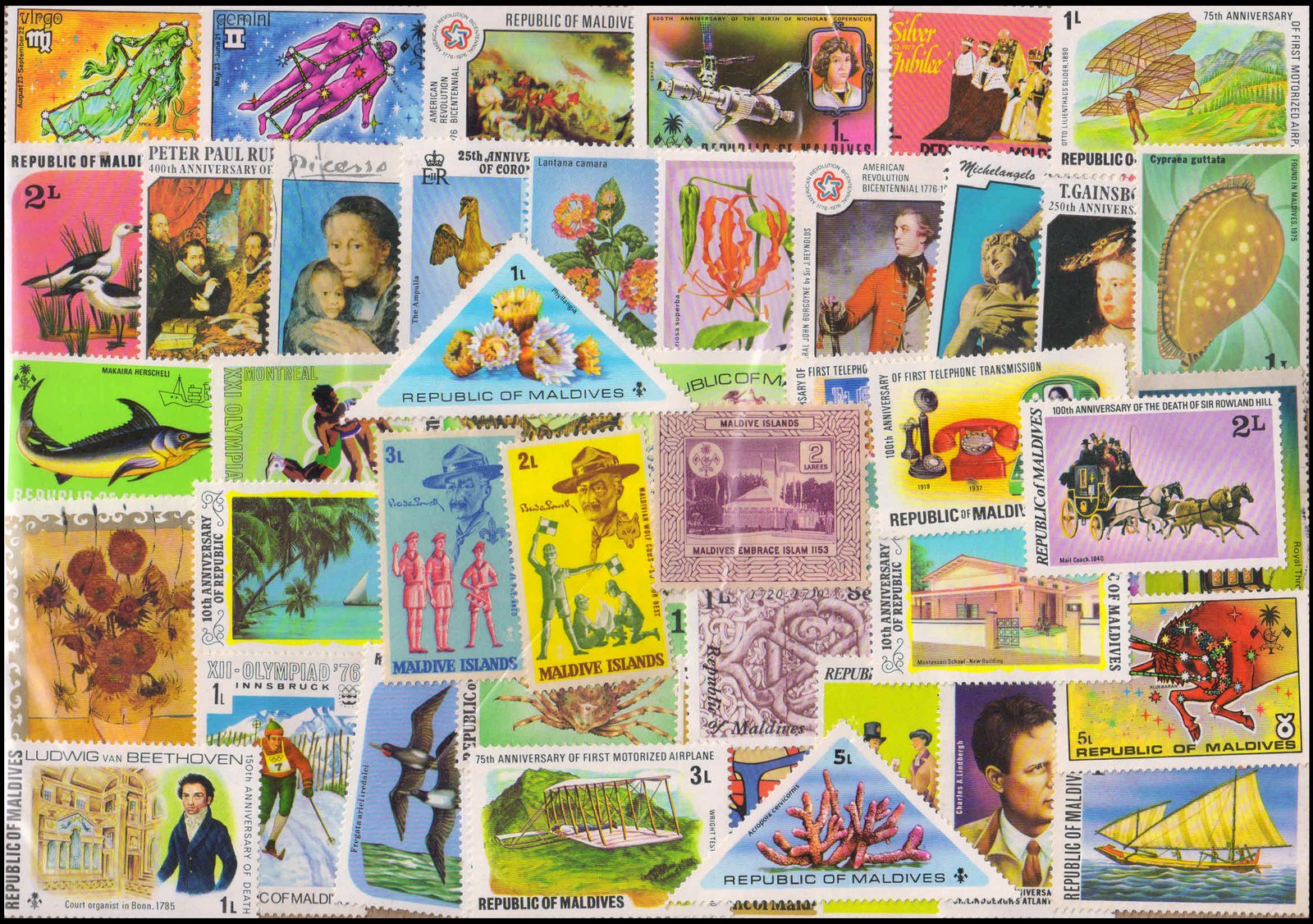 MALDIVES ISLAND-80 Different Large Thematic Stamps, Mostly Mint