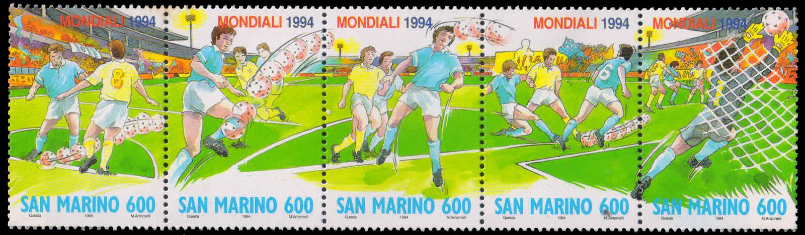 SANMARINO 1994-World Cup Football Championship, S.G. 1480-1484-Strip of 5, Se-tenant