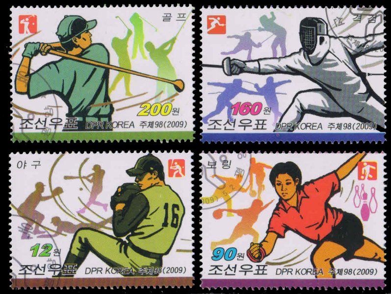 NORTH KOREA 2009-Sports, Baseball, Bowling, Fencing, Golf, Set of 4, Thematic Cancellation, S.G. N 4844-47-Cat � 6.50