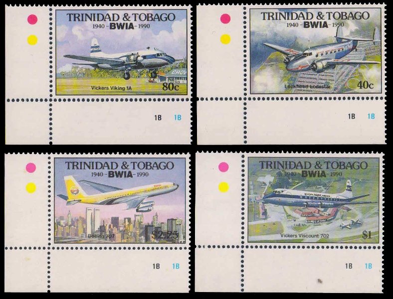 TRINDAD & TOBOGO 1990-British West Indies Airways, Aircraft, set of 4, MNH, S.G. 782-85-Cat � 10-