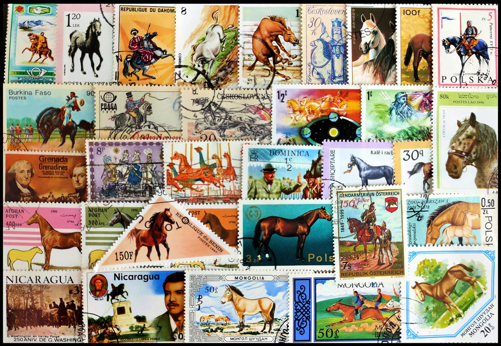 HORSES ON STAMPS - Worldwide 100 All Different Large Only 