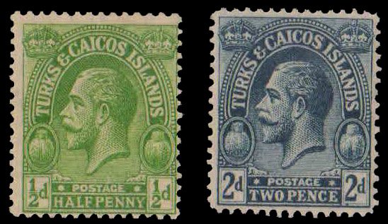 TURKS & CAICOS ISLANDS 1922-King George V Portrait, S.G. 163 & 166, 2 Different, MNH
