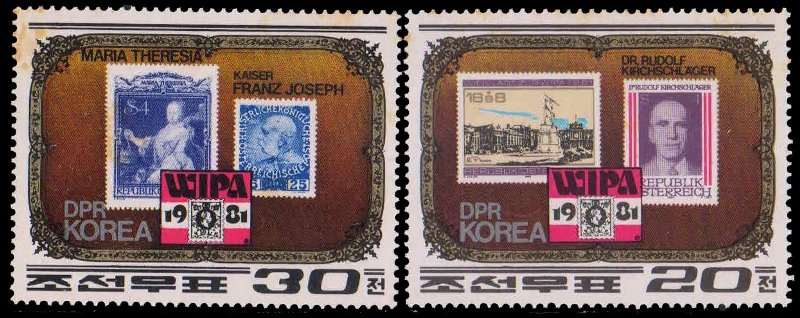 NORTH KOREA 1981-NIPA 81-International Stamp Exhibition, Stamp on Stamp, Set of 2, MNH, S.G. N 2081-82-Cat � 5-75