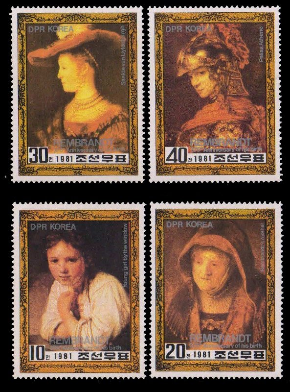 NORTH KOREA 1981-Paintings by Rembrandt , 375th Birth Anniv., Set of 4, MNH, S.G. N 2100-03-Cat £ 7-