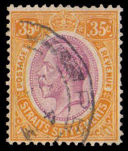 STRAITS SETTLEMENT 1921-23-35 Cent Purple & Orange, 1 Value, Used, Wmk Multi Script CA-S.G. 236