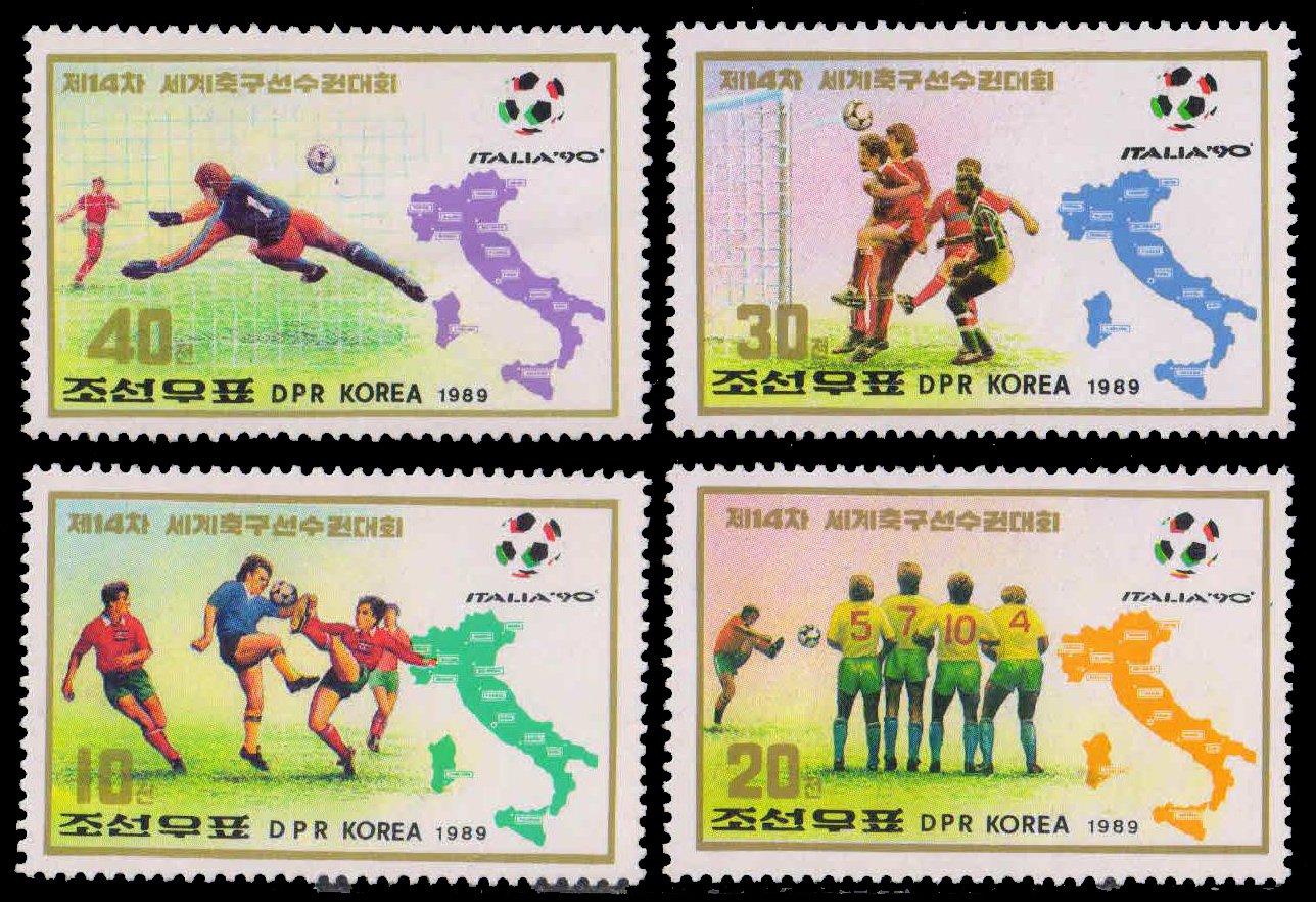 NORTH KOREA 1989-World Cup Football Championship, Players & Map of Italy, Set of 4, MNH, S.G. N 2924-27