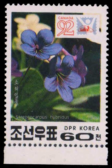 NORTH KOREA 1991-Streptocarpus, Flower, Canada 92, Int. Youth Stamps Exhibition, 1 Value, MNH, S.G. N 3099