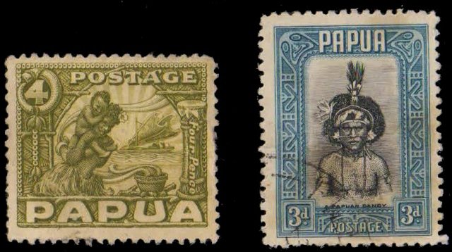 PAPUA 1932-Pauan Dandy, Mother & Child, 2 Different, Used, S.G. 134-135-Cat � 16-