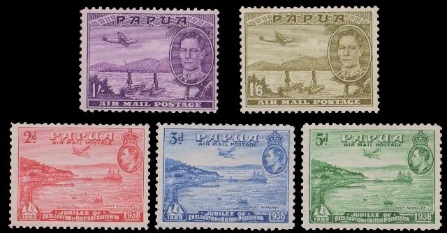PAPUA 1939-King George VI Thematic Issues, Set of 5, Mint Hinged, S.G. 163-167-Cat £ 33-