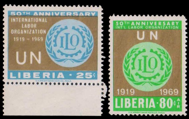 LIBERIA 1969-50th Anniv. of I.L.O, Set of 2, Mint, S.G. 994-95