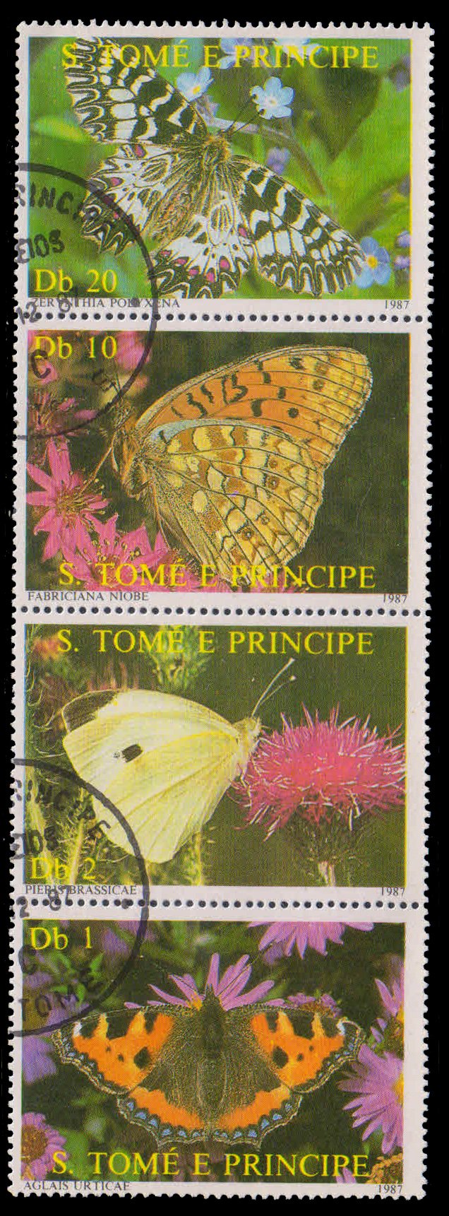 ST. THOMAS & PRINCE ISLANDS 1987-Butterfly-Flora & Fauna, Used Set of 4, Scott No. A 115C