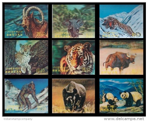 BHUTAN 3-D Plastic Fancy Stamps-Animals-9 Different Panda, Elephant, Tiger Etc.