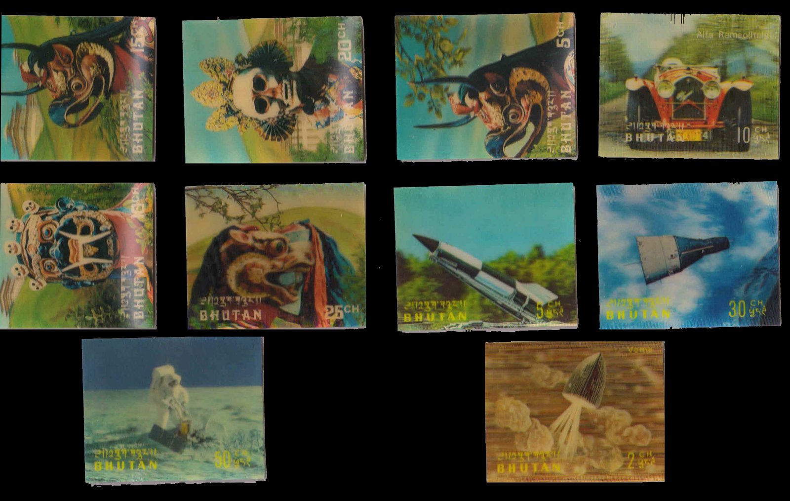 BHUTAN 3-D 10 Different Stamps