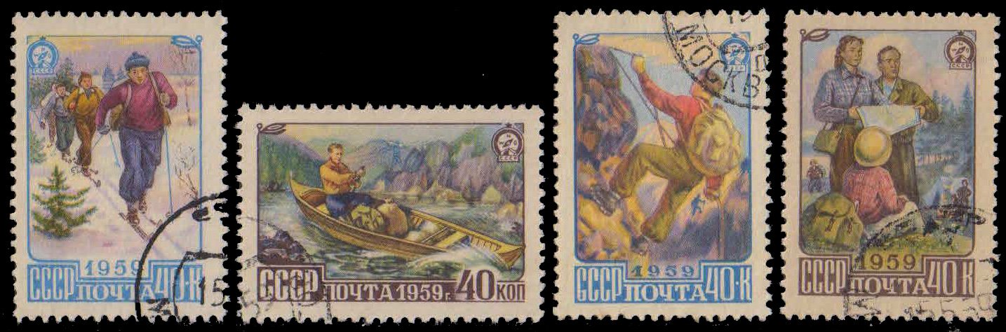 RUSSIA 1959, Tourist Publicity, Montain Climbing, Skiing, Canoeing, Set of 4, Used, S.G. 2339-42