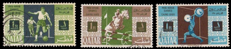 QATAR 1966-Pan Arab Games, Horse Jumping, Football, Weightlifting, Set of 3, Used, Sports, S.G. 88, 90, 91