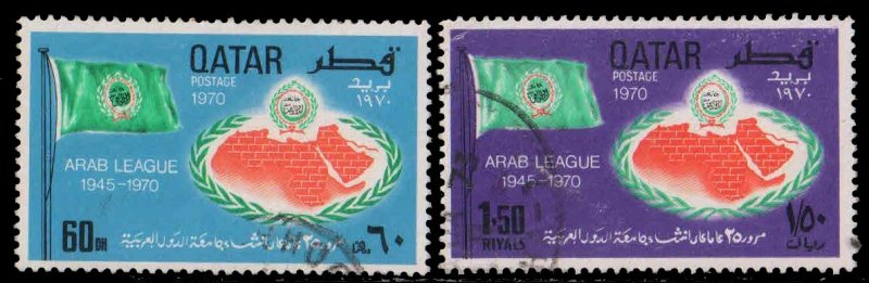QATAR 1970-Silver Jubilee of Arab League, Flag, Map, Set of 2, Used, S.G. 314 & 316, Cat £ 6.50