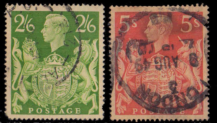 GREAT BRITAIN 1939-King George VI, 2 Different, Green and Red, Used, S.G. 476-477