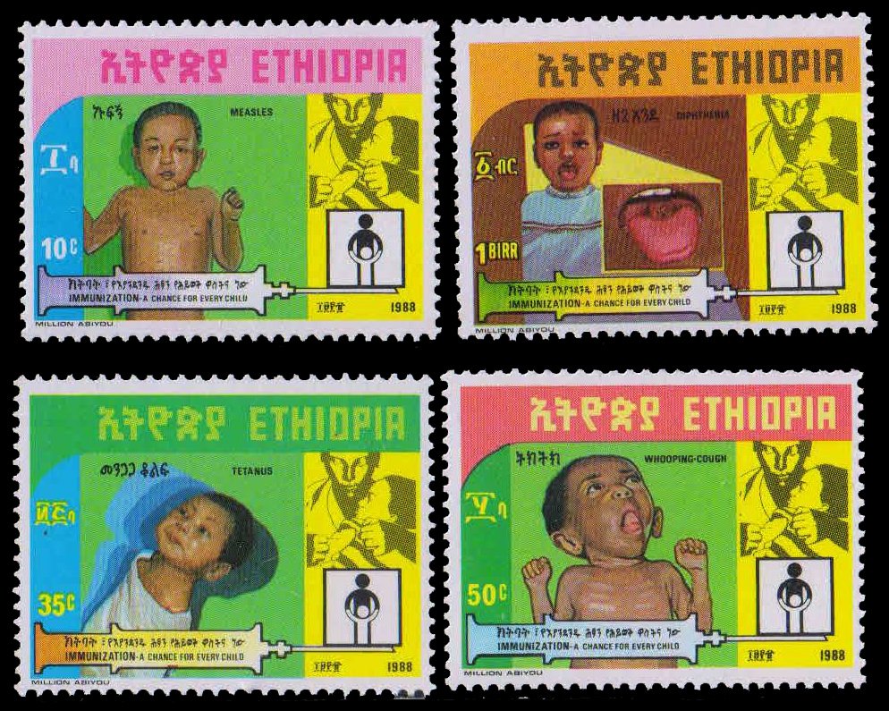 ETHIOPIA 1988-UNICEF, Child Vaccination Campaign, Medical & Health, Set of 4, MNH, s.G. 1399-1402, Cat £ 11-