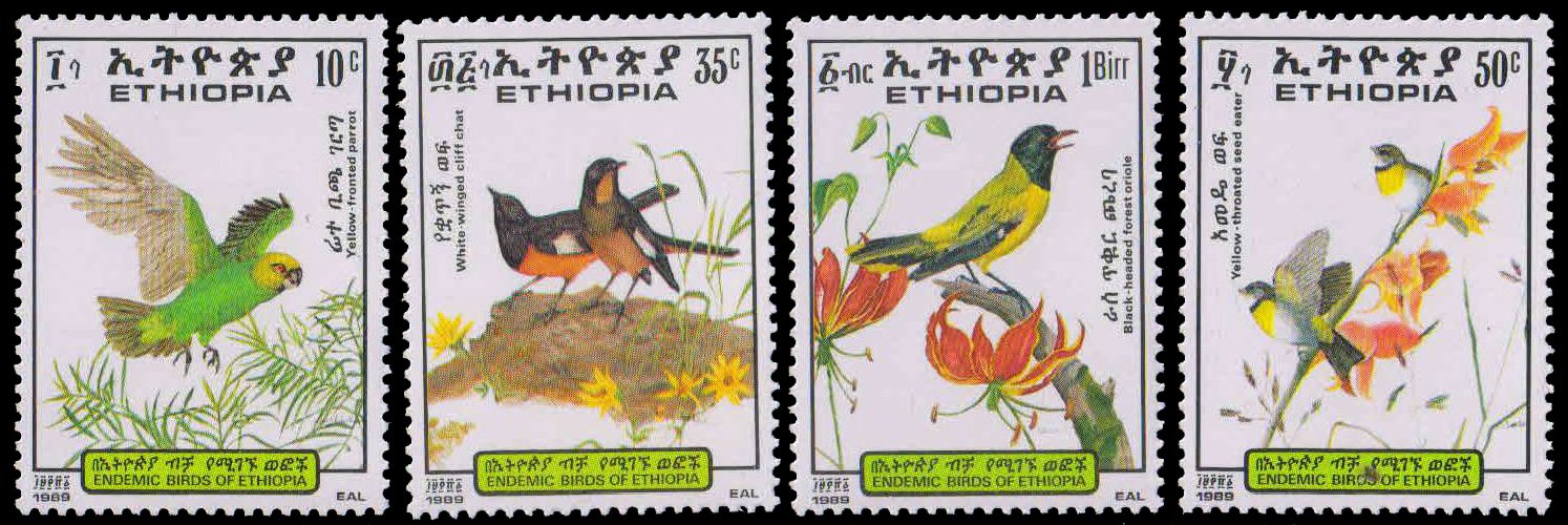 ETHIOPIA 1989-Birds, Parrot, Oriole, Set of 4, MNH, S.G. 1440-1443-Cat £ 15-