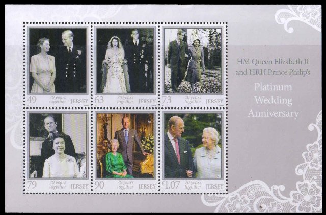JERSEY 2017-Platinum Jubilee of Wedding Anniv. Queen Elizabeth II & Prince Philip, Sheet of 6 Stamps, MNH, S.G. MS 2214-Face 