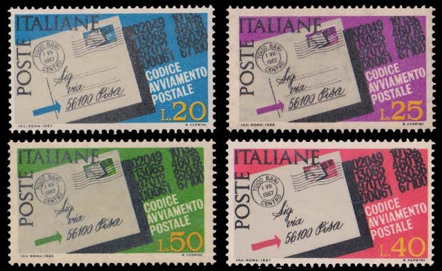 ITALY 1967-Coded Addresses, Introduction of Postal Codes, Set of 4, MNH, S.G. 1188-91